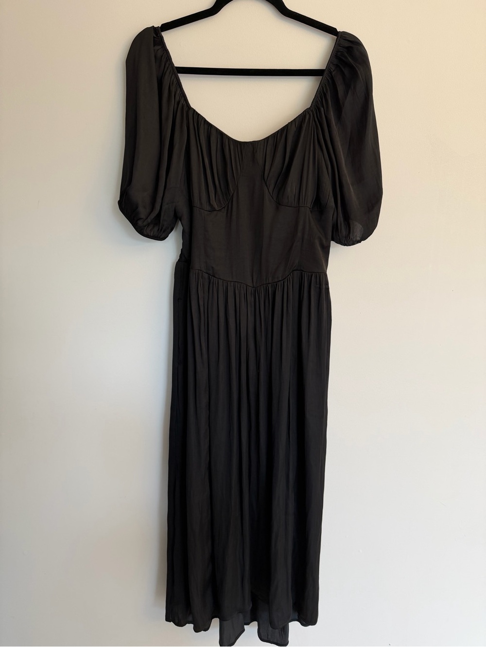 American Eagle Black Puff Sleeve Open Back Midi Dress NWT L - Picture 3 of 10